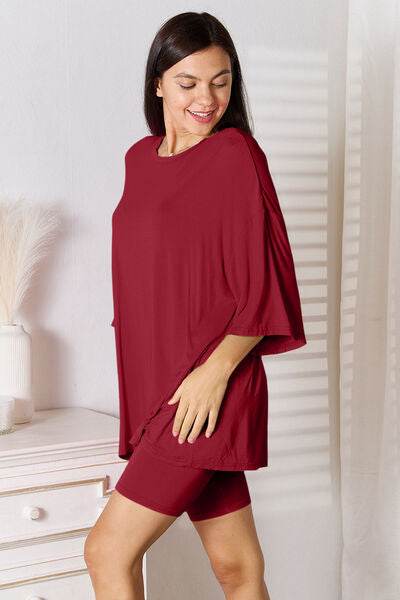 Basic Bae Full Size Soft Rayon Three-Quarter Sleeve Top and Shorts Set - Amexza