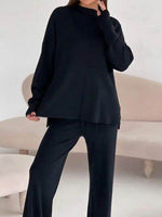 Slit Mock Neck Top and Pants Sweater Set for a perfect OOTD – dress to impress outfits from Amexza