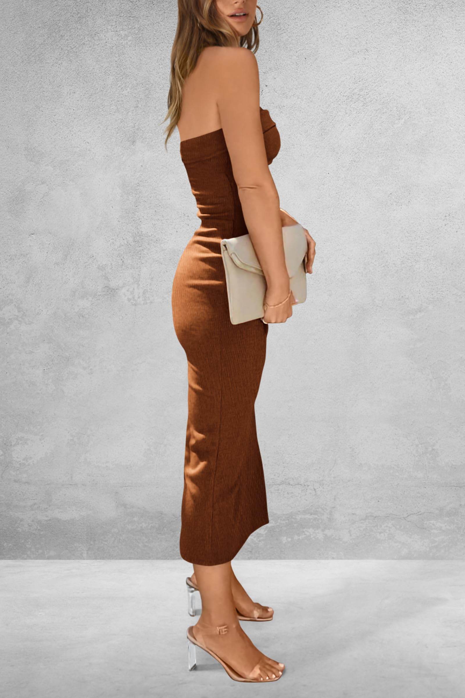 Slit Tube Midi Dress Brown for a perfect OOTD – dress to impress outfits from Amexza