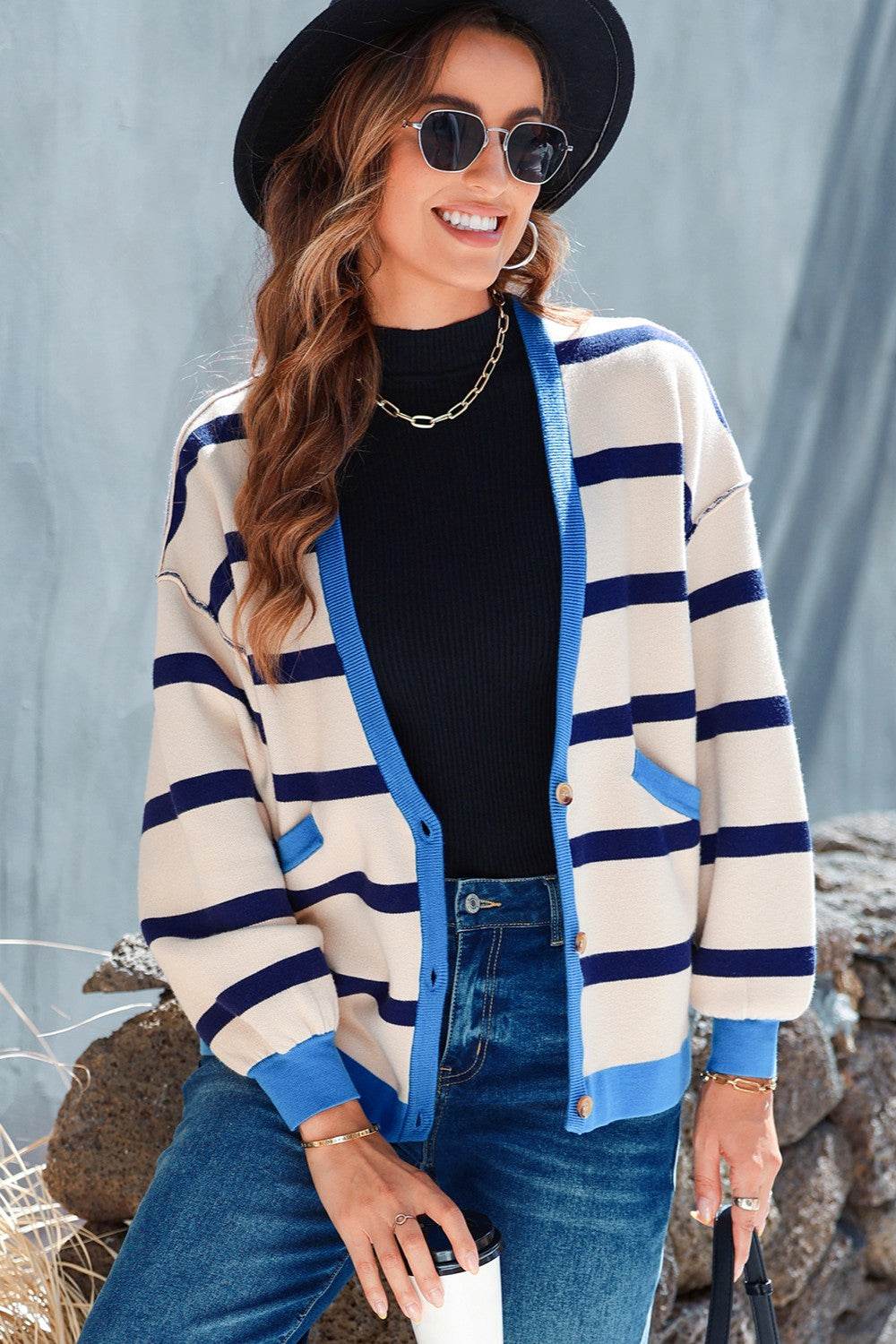 Striped Button Up Long Sleeve Cardigan for a perfect OOTD – dress to impress outfits from Amexza