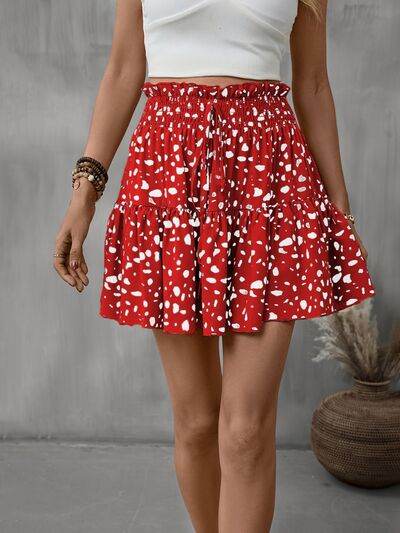 Frill Tied Printed Mini Skirt Deep Red for a perfect OOTD – dress to impress outfits from Amexza