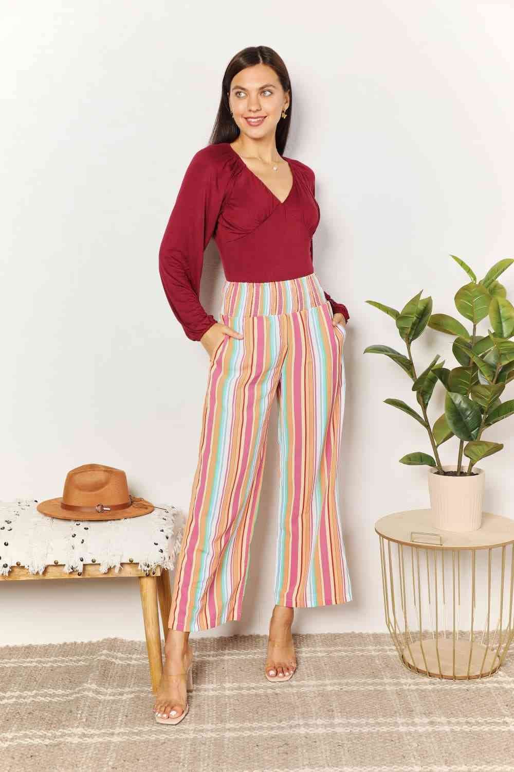 Double Take Striped Smocked Waist Pants with Pockets for a perfect OOTD – dress to impress outfits from Amexza