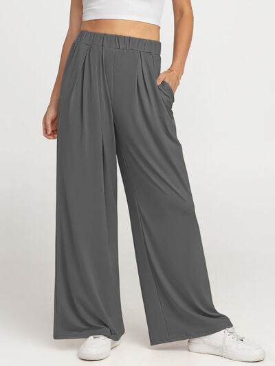 Elastic Waist Wide Leg Pants Gray for a perfect OOTD – dress to impress outfits from Amexza