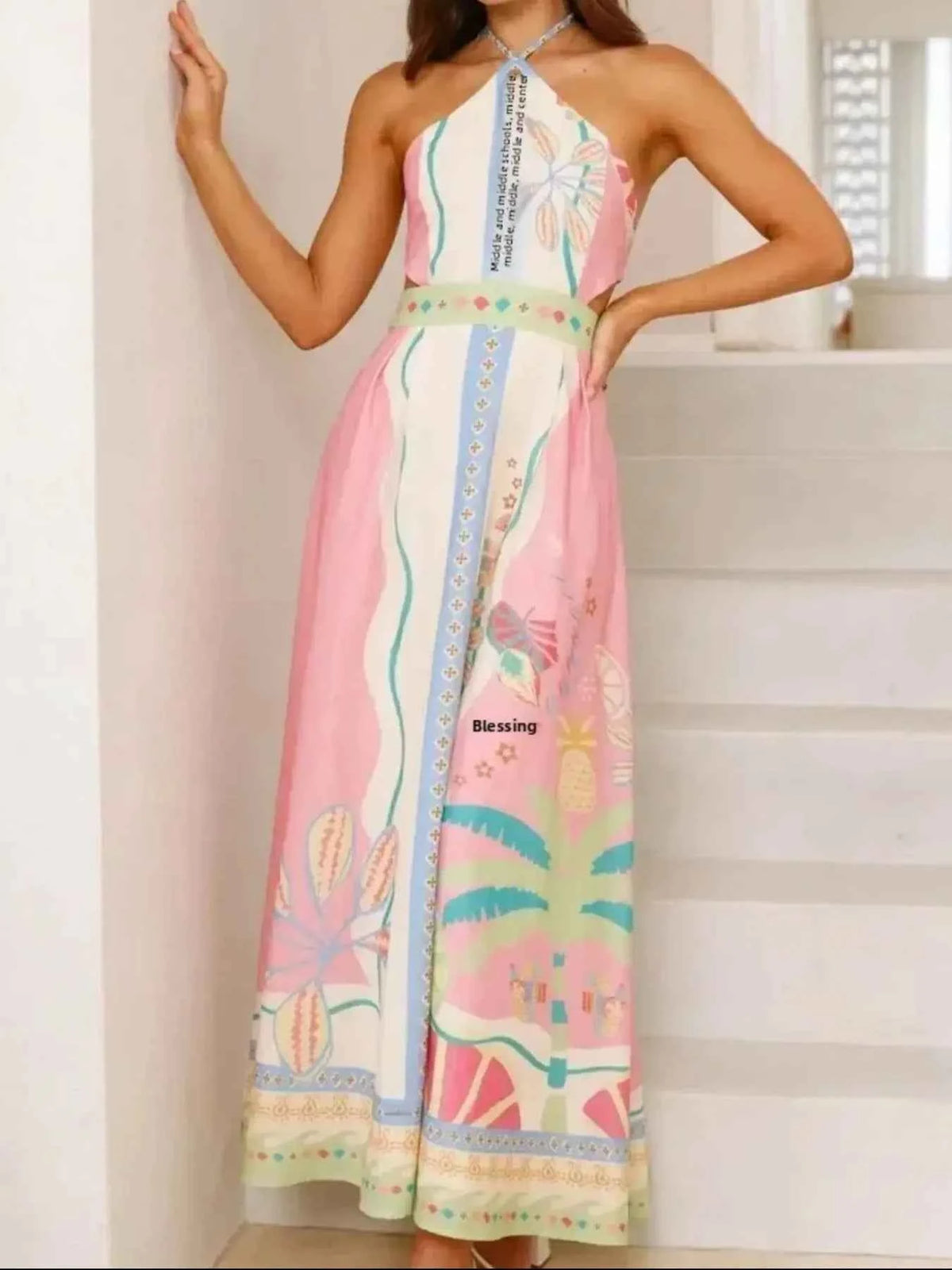 Halter Neck Printed Maxi Dress