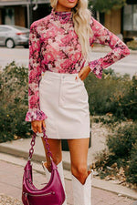 Floral Turtleneck Flounce Sleeve Blouse for a perfect OOTD – dress to impress outfits from Amexza