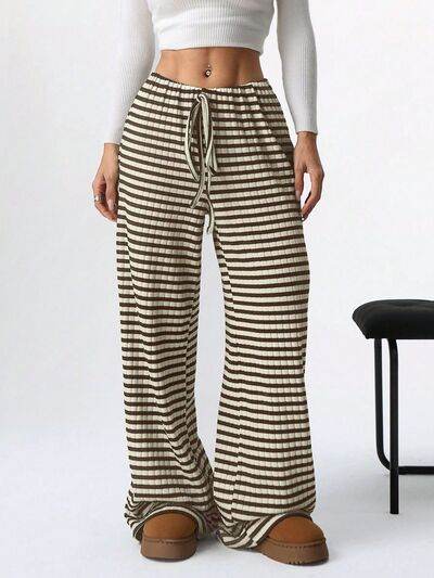 Tied Striped Wide Leg Pants Taupe for a perfect OOTD – dress to impress outfits from Amexza