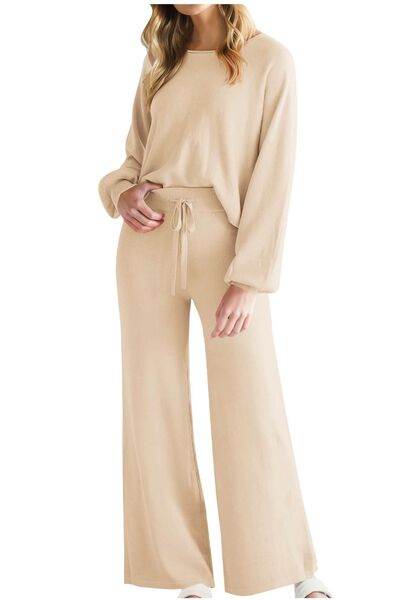 Round Neck Long Sleeve Top and Pants Set for a perfect OOTD – dress to impress outfits from Amexza