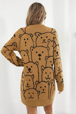 Bear Pattern Round Neck Sweater Dress for a perfect OOTD – dress to impress outfits from Amexza