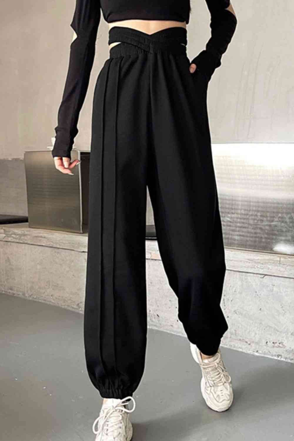 Crisscross Long Sweatpants Black One Size for a perfect OOTD – dress to impress outfits from Amexza