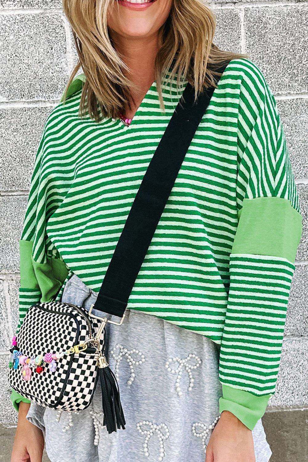 Stripe Johnny Collar Long Sleeve Top Green for a perfect OOTD – dress to impress outfits from Amexza