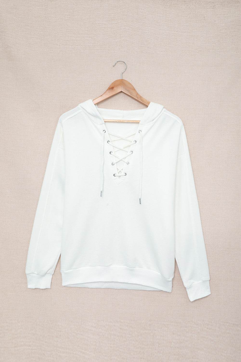 Lace Up Long Sleeve Hoodie - Amexza