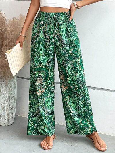 Printed Wide Leg Pants Dark Green for a perfect OOTD – dress to impress outfits from Amexza