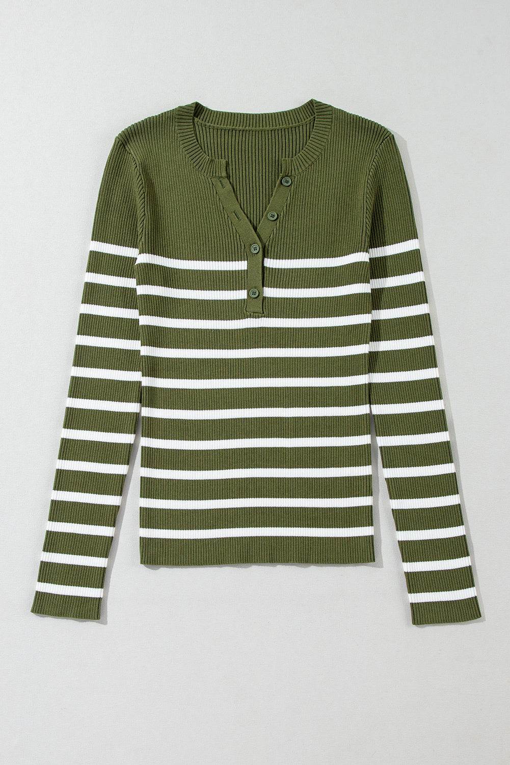 Striped Contrast Long Sleeve Knit Top - Amexza