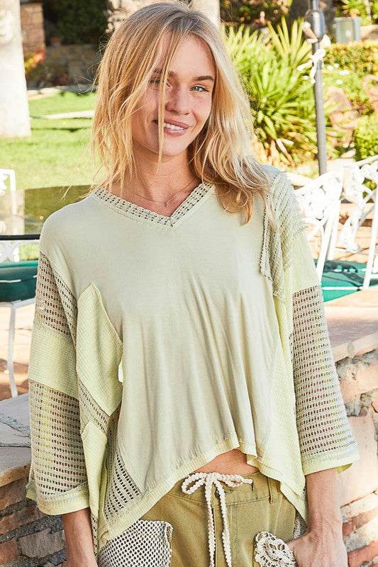 POL High-Low Contrast V-Neck Top Pistachio for a perfect OOTD – dress to impress outfits from Amexza