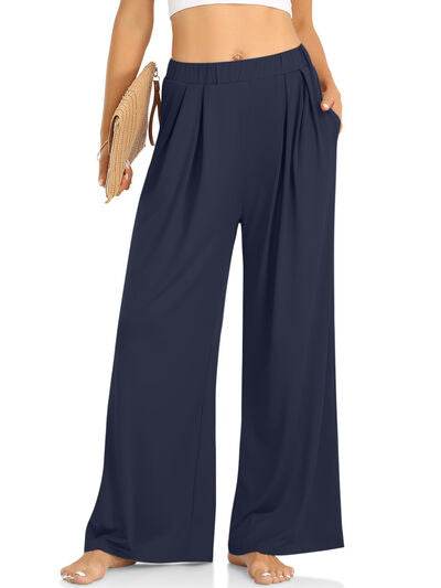 Elastic Waist Wide Leg Pants Dark Blue for a perfect OOTD – dress to impress outfits from Amexza