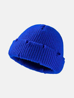 Distressed Cuffed Knit Hat Royal Blue One Size for a perfect OOTD – dress to impress outfits from Amexza