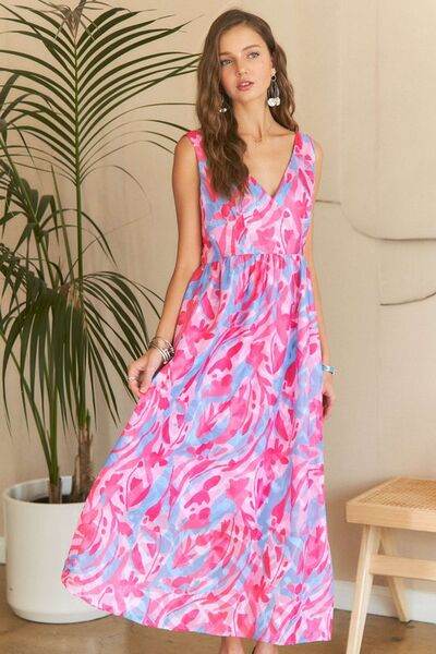 ADORA Abstract Floral V-Neck Maxi Dress PINK BLUSH COMBO for a perfect OOTD – dress to impress outfits from Amexza