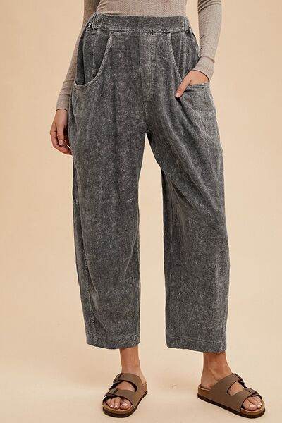 Annie Wear Mineral Washed Elastic Waist Pants - Amexza