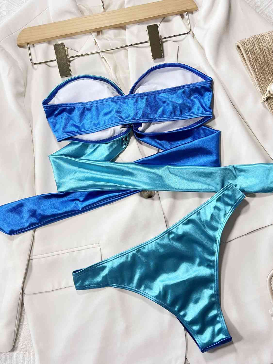 Two-Tone Ring Detail Tied Bikini Set for a perfect OOTD – dress to impress outfits from Amexza