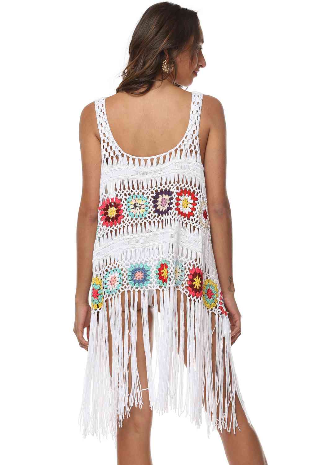 Openwork Fringe Detail Embroidery Sleeveless Cover-Up for a perfect OOTD – dress to impress outfits from Amexza