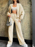 Baseball Collar Zip Up Top and Drawstring Paants Set for a perfect OOTD – dress to impress outfits from Amexza