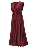 Tied Surplice Cap Sleeve Pleated Dress - Amexza