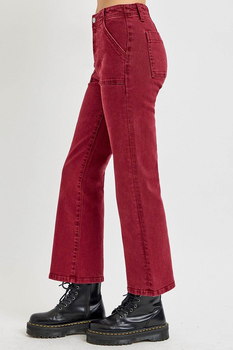 RISEN Full Size High Rise Straight Jeans with Patch Pockets - Amexza