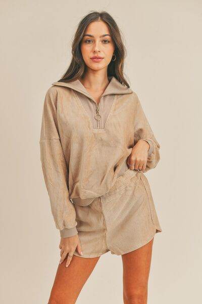 MABLE Corduroy Half Zip Top and Shorts Set - Amexza