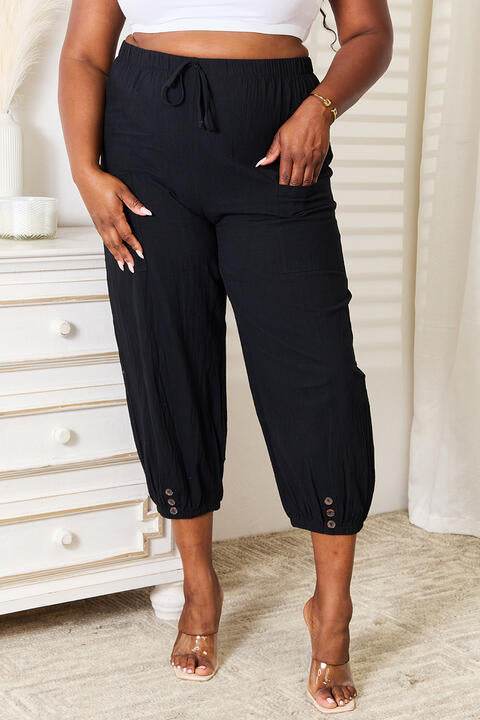 Shiny Decorative Button Cropped Pants Black for a perfect OOTD – dress to impress outfits from Amexza