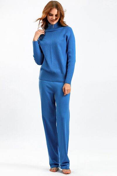 Basic Bae Turtleneck Raglan Sleeve Top and Pants Sweater Set Sky Blue One Size for a perfect OOTD – dress to impress outfits from Amexza