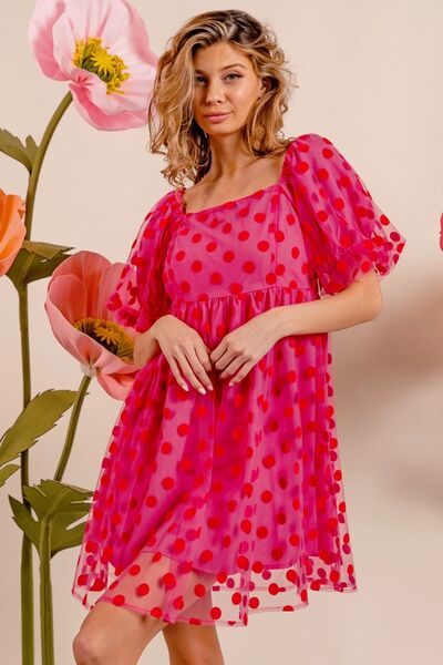 BiBi Polka Dot Mesh Puff Sleeve Dress for a perfect OOTD – dress to impress outfits from Amexza