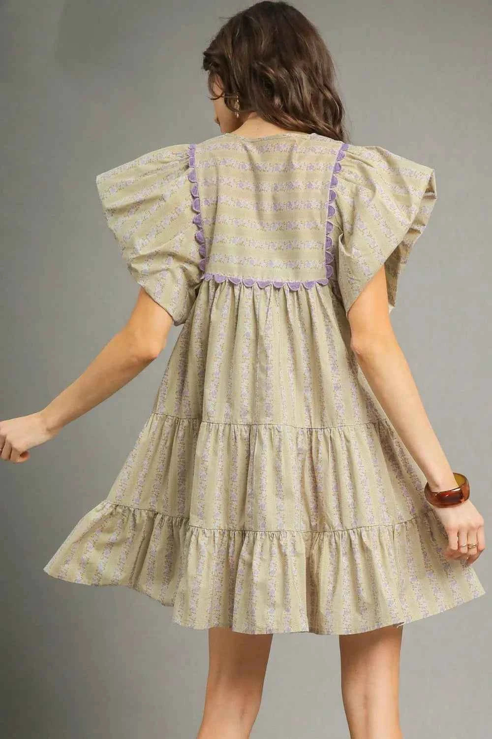 Umgee Floral Ruffled Cap Sleeve Tiered Mini Dress