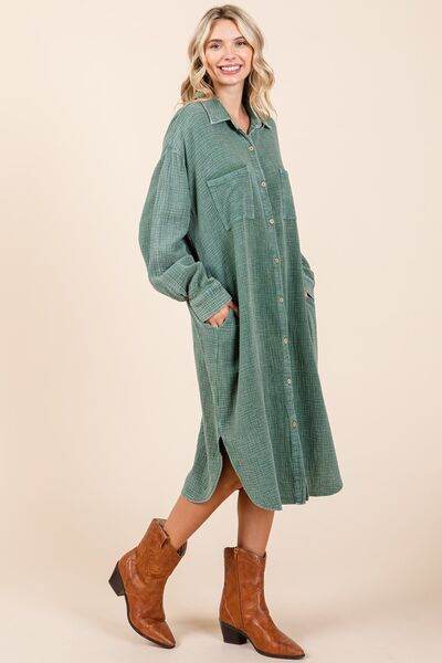 Mittoshop Mineral Wash Cotton Gauze Midi Shirt Dress for a perfect OOTD – dress to impress outfits from Amexza