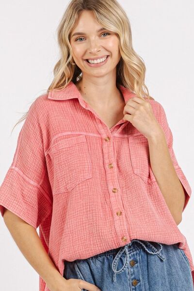 Mittoshop Mineral Wash Gauze Oversized Short Sleeve Shirt for a perfect OOTD – dress to impress outfits from Amexza