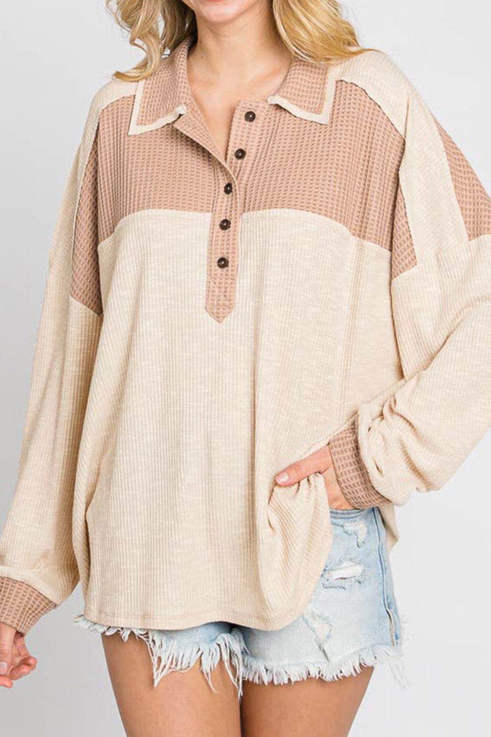 Color Block Half Button Up Blouse for a perfect OOTD – dress to impress outfits from Amexza