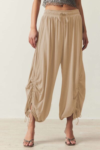 Drawstring Ruched Pants Tan for a perfect OOTD – dress to impress outfits from Amexza