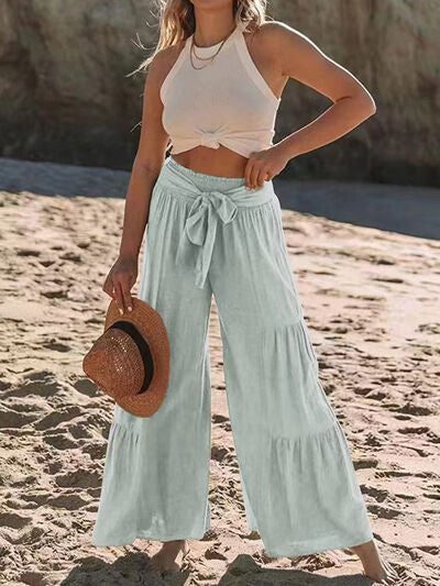 Tied Ruched Wide Leg Pants for a perfect OOTD – dress to impress outfits from Amexza