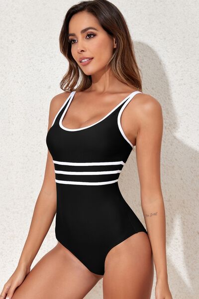 Contrast Trim Scoop Neck One-Piece Swimwear for a perfect OOTD – dress to impress outfits from Amexza