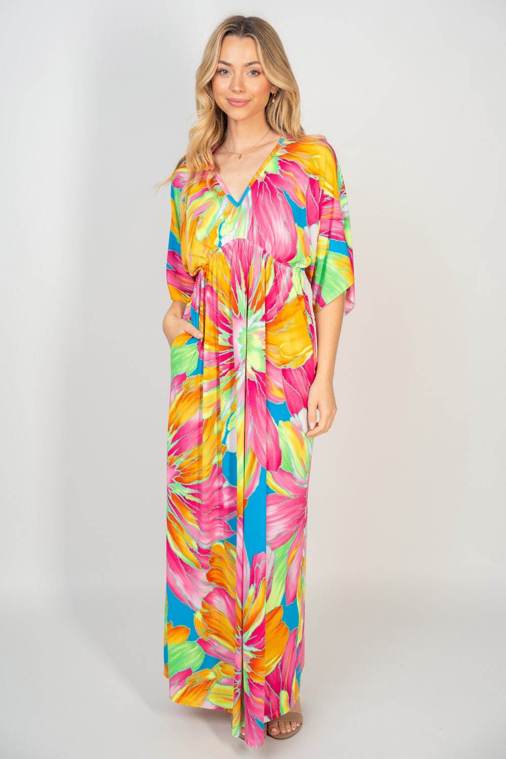 White Birch Printed V-Neck Maxi Dress with Pockets for a perfect OOTD – dress to impress outfits from Amexza