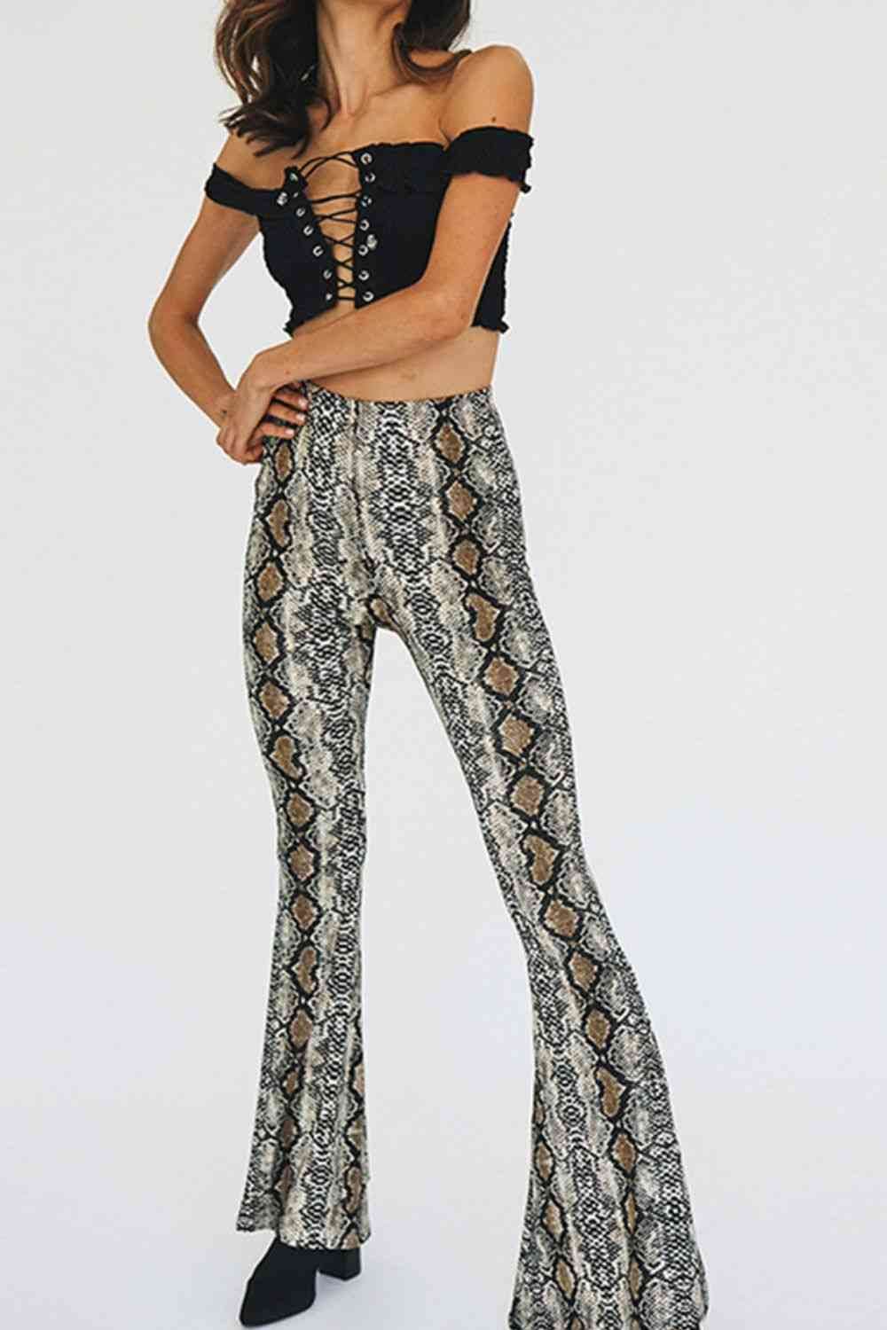 Snakeskin Print Flare Pants for a perfect OOTD – dress to impress outfits from Amexza