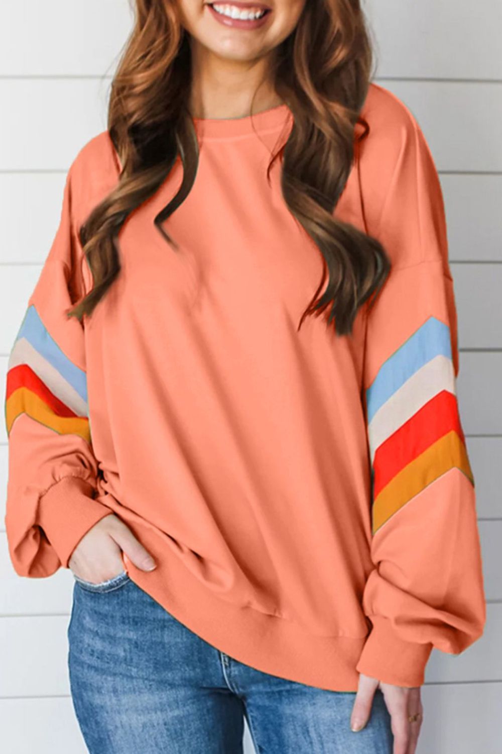 Contrast Round Neck Long Sleeve Sweatshirt for a perfect OOTD – dress to impress outfits from Amexza