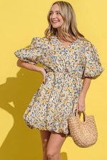 Full Size Floral Surplice Puff Sleeve Dress for a perfect OOTD – dress to impress outfits from Amexza
