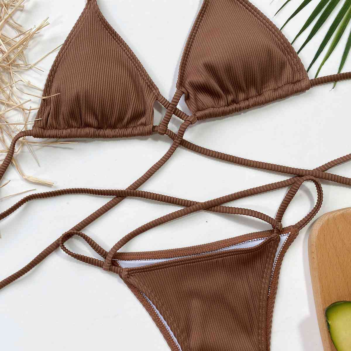 Halter Neck Crisscross Ribbed Bikini Set for a perfect OOTD – dress to impress outfits from Amexza