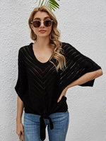 Openwork Batwing Sleeve Cover-Up Black for a perfect OOTD – dress to impress outfits from Amexza