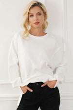 Exposed Seam High-Low Long Sleeve Sweatshirt White One Size for a perfect OOTD – dress to impress outfits from Amexza