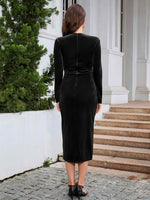 Ruched Slit Surplice Wrap Dress - Amexza