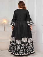 Honey Plus Size Printed V-Neck Long Sleeve Maxi Dress - Amexza