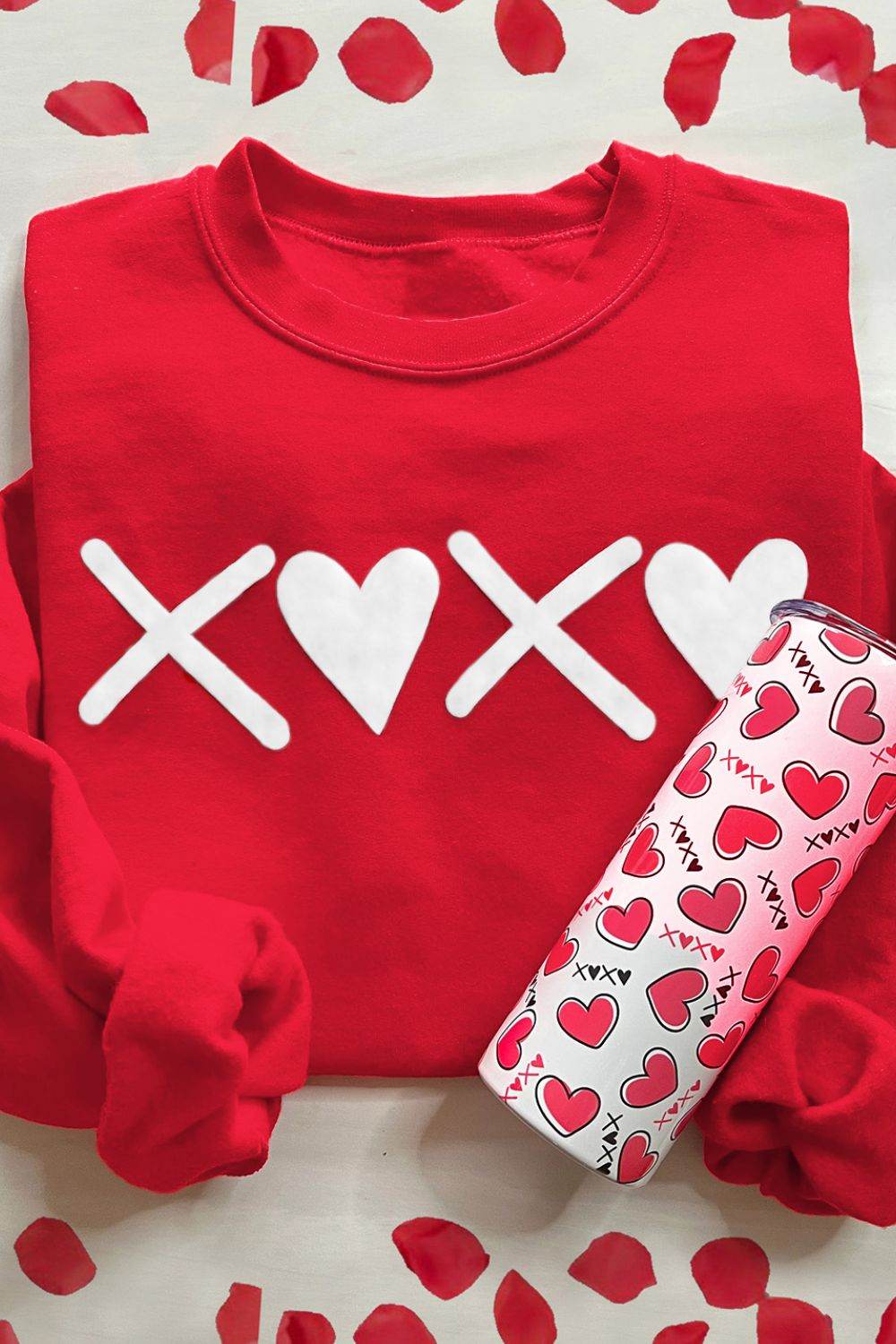 Valentine’s Day XOXO Round Neck Drop Shoulder Sweatshirt - Amexza