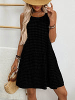 Plaid Round Neck Sleeveless Mini Dress Black for a perfect OOTD – dress to impress outfits from Amexza