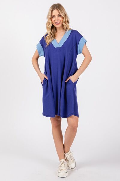 Ces Femme Contrast Trim V-Neck Short Sleeve Dress for a perfect OOTD – dress to impress outfits from Amexza